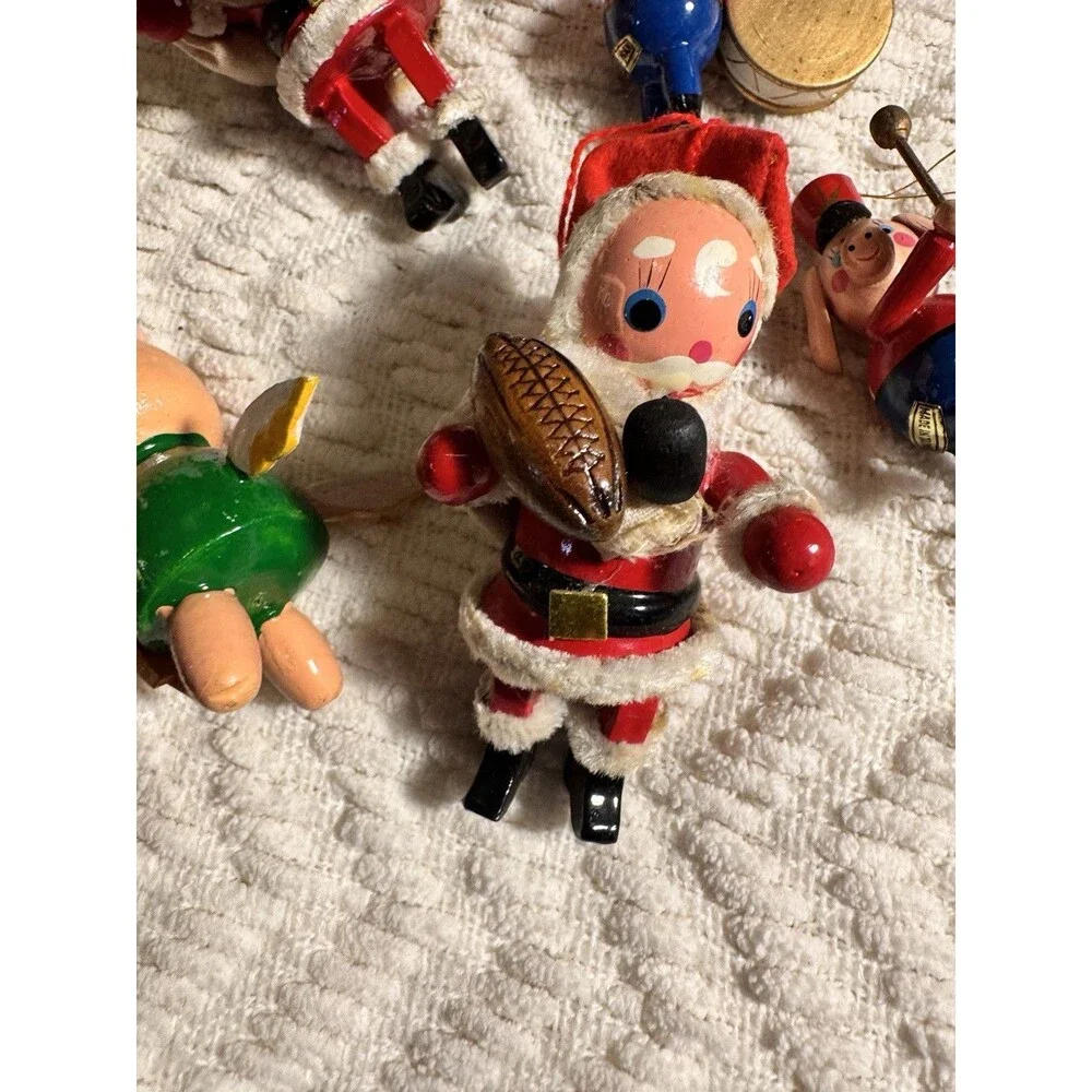 12 Vtg Tiny Painted Wooden santa pig Folk Art Mix